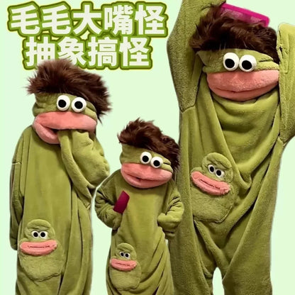 Cute Big Mouth Monster Onesie Pajamas Thick Coral Fleece Homewear Funny Couple Sleepwear for Men Women Autumn Winter Lounge Wear