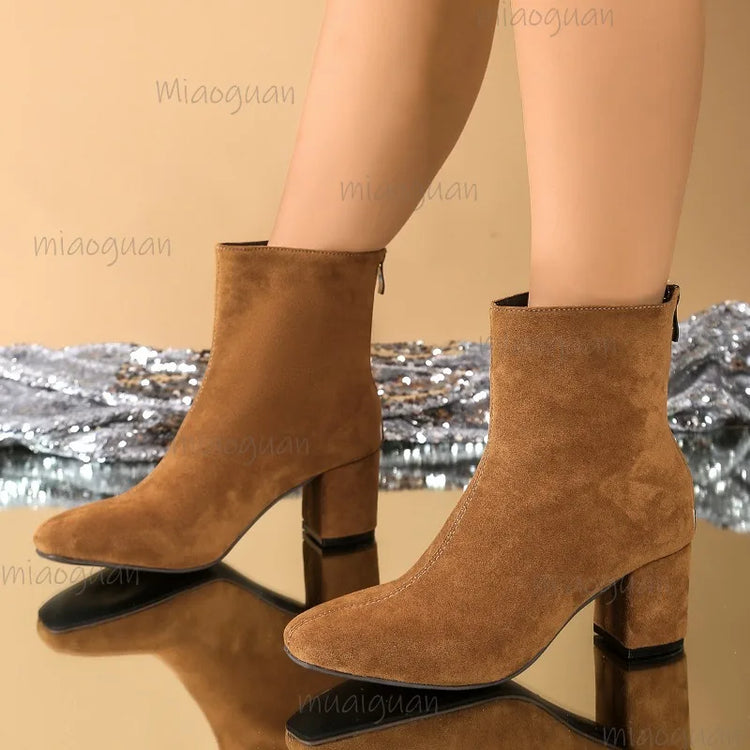 Modern Design Women's Heeled Ankle Boots Chunky Heel Square Toe Suede Multi Color Fashion Booties 2025 Autumn Winter Botas Mujer