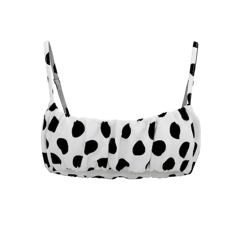 FAGADOER Retro Polka Dot Two Piece Sets Spaghetti Strap Ruched Crop Top + Bubble Puff Shorts Outfits Women Holidays Suits
