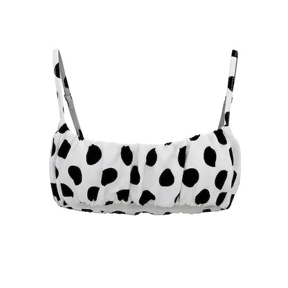 FAGADOER Retro Polka Dot Two Piece Sets Spaghetti Strap Ruched Crop Top + Bubble Puff Shorts Outfits Women Holidays Suits