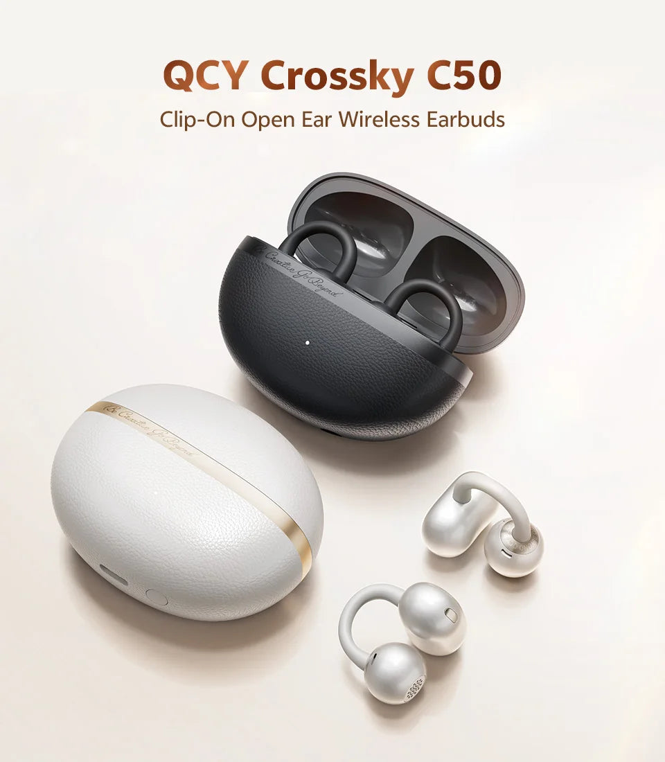 QCY CT06 Clip On Earbuds Crossky C50 Open Ear Wireless Bluetooth 6.0 Headphones with 4 Mic 35H Earbuds Comfortable for Running