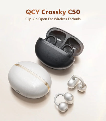 QCY CT06 Clip On Earbuds Crossky C50 Open Ear Wireless Bluetooth 6.0 Headphones with 4 Mic 35H Earbuds Comfortable for Running
