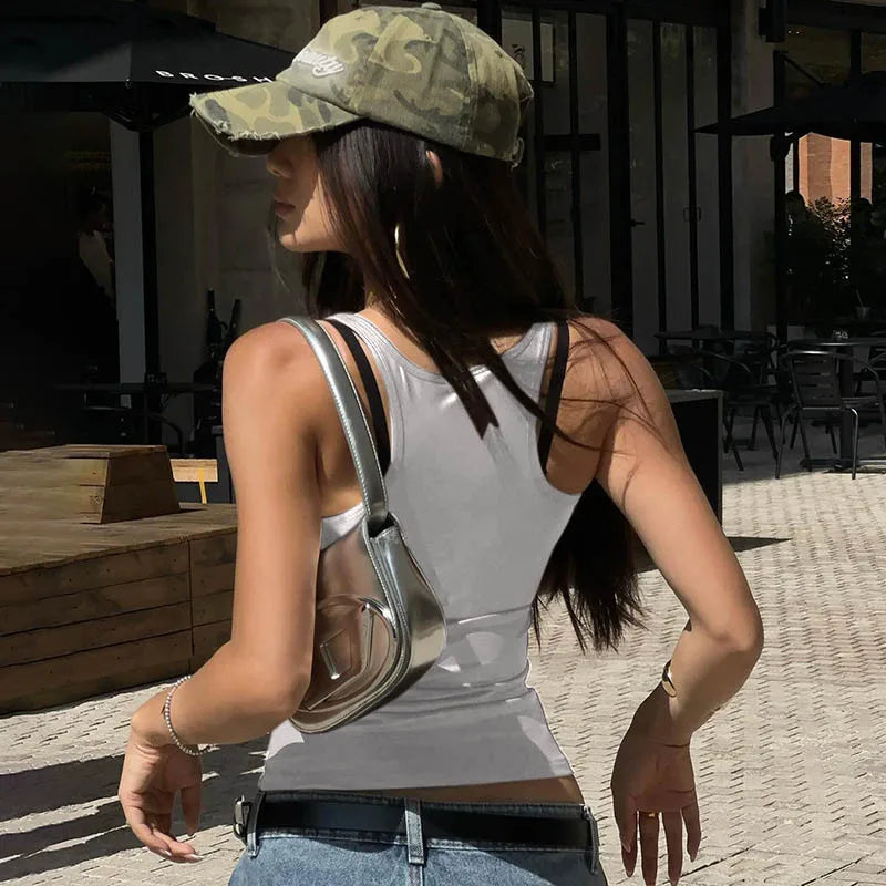 Women's Solid Square Collar Tank Top Sleeveless Y2K Korean Fashion Edgy Summer Ropa De Mujer Camison Verano