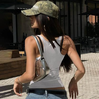 Women's Solid Square Collar Tank Top Sleeveless Y2K Korean Fashion Edgy Summer Ropa De Mujer Camison Verano