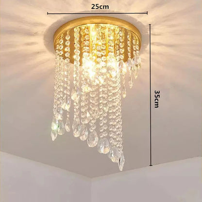 Champagne Crystal Waterfall Bead Modern Ceiling Lights LED Lamps Lighting Fixture for Living Room Lustres Home Decor Lampara
