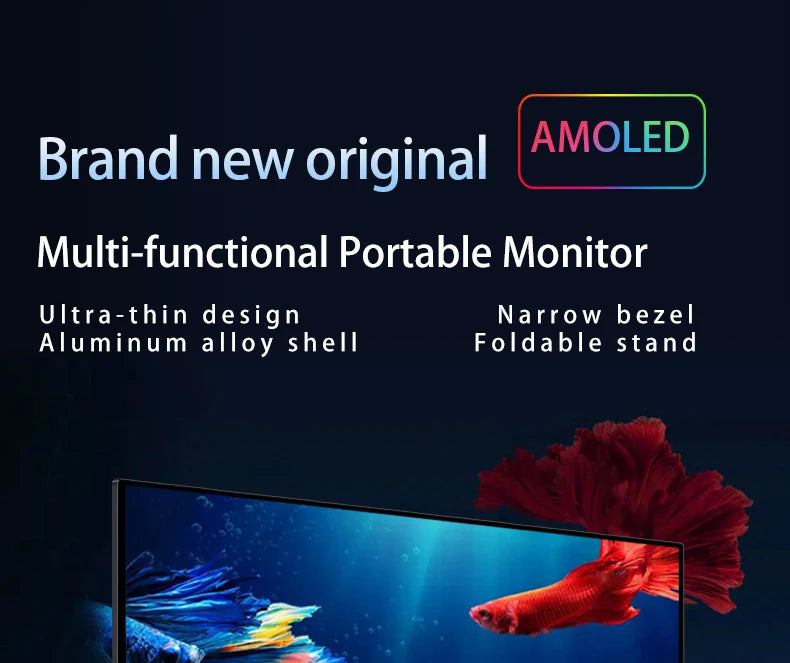 13.3'' AMOLED Portable Monitor OLED Screen 100%DCI-P3 One Cable USB-C Travelling Display On The Go for Office Laptop Mac Windows
