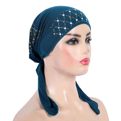 H089 Fashion turban hijab with gold sequins muslim hijab scarf islamic headscarf hat amira pull on headwrap