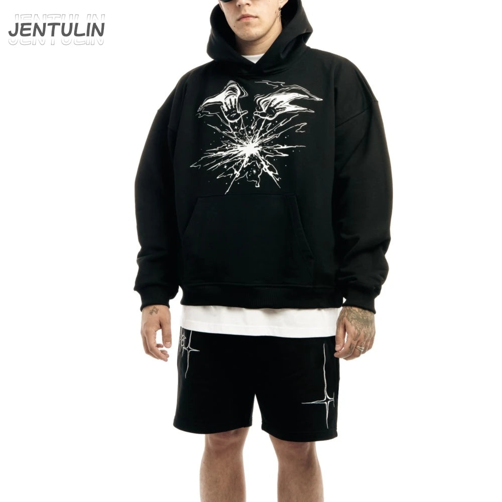 Harajuku Streetwear Men's Shorts Lyrical Graphic Print Oversized Jorts Baggy Y2k Unisex Clothing Korean Fashion Short Pants Goth