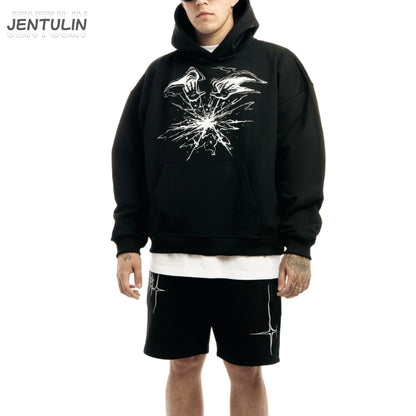 Harajuku Streetwear Men's Shorts Lyrical Graphic Print Oversized Jorts Baggy Y2k Unisex Clothing Korean Fashion Short Pants Goth