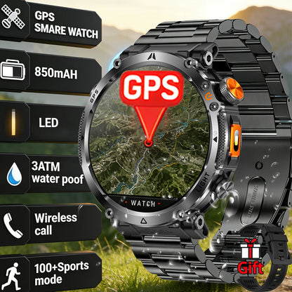 COANR2026 New Military Smart Watch 850mAh Battery GPS trace Compass 3ATM Waterproof Tactics Sport Flashlight call SmartWatch Men
