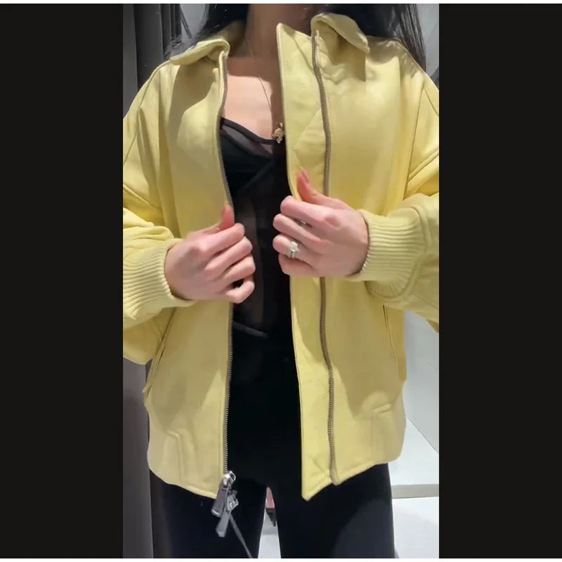 Faux Leather Bomber Jacket Oversized Collared Long Sleeve 2026 Spring Edgy Women Faux Leather Coat Fashion  Bold Lady Outerwear
