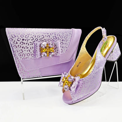 Doershow Italian green Shoes And Bag Sets For Evening Party With Stones Italian Leather Handbags Match Bags!  1-1