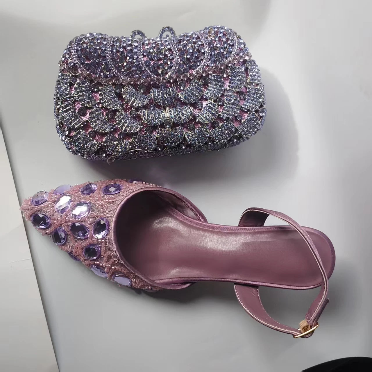 INSIGHTLINK Lady Stones Shoes and Bag Sets for Evening Purses Party Rhinestone Luxury Heels Sandals Set for Party Elegant Pumps