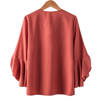 Seven-point Female Ruffled Sleeved Loose Shirt Chiffon Blouses