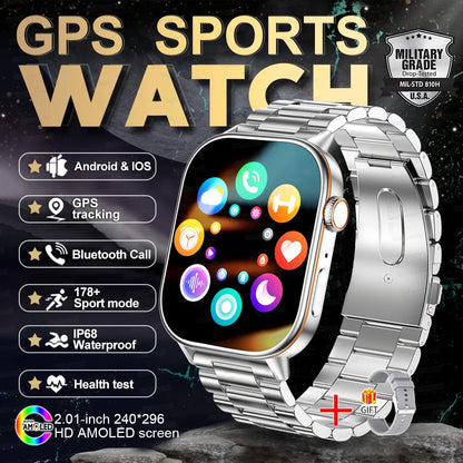 New GPS Military Smart Watch Bulit-in GPS Compass Altimeter Barometric 10ATM IP69K Waterproof AMOLED BT Call Smartwatch