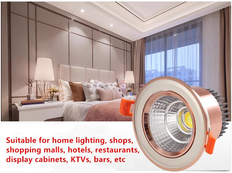 Gold Electroplating Ultra-High Quality Recessed LED Downlights Dimmable 7W9W12W15W COB Ceiling Spotlights AC90~260V For Home Use