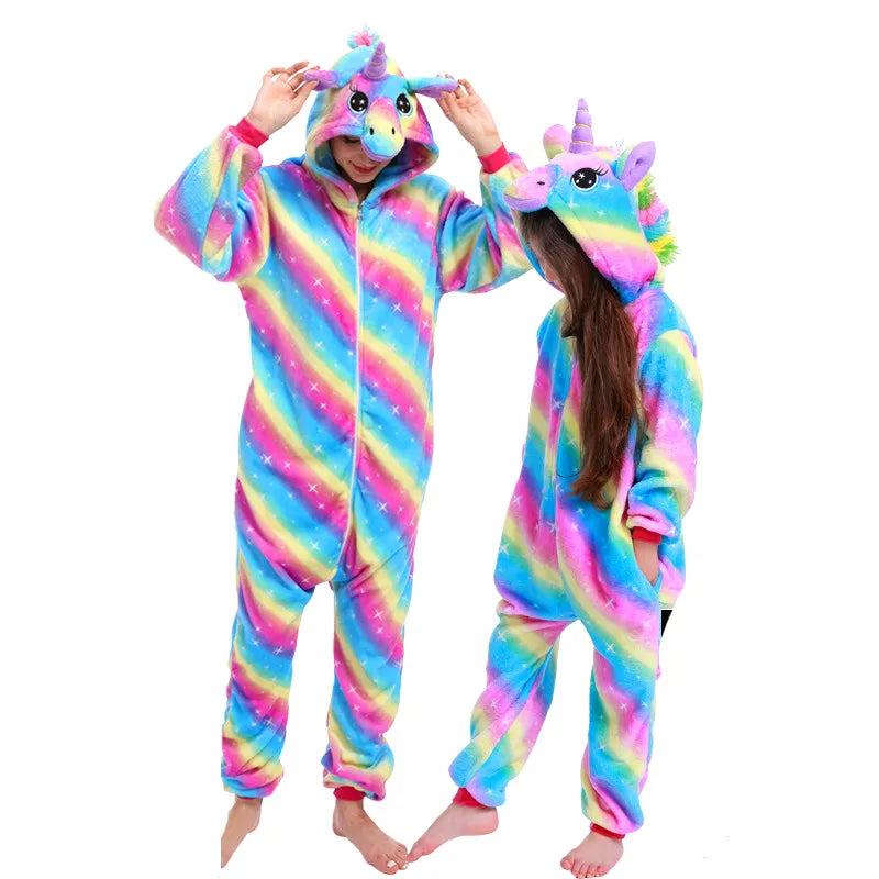 Kigurumi Unicorn Cartoon Onesies Kids Children Animal Pajamas Jumpsuits Women Men Sleepwear Onepiece Anime Cosplay Costumes