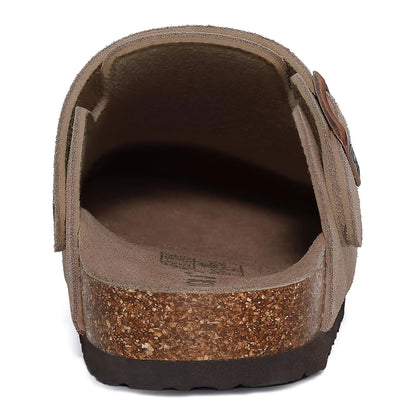 Litfun New Fashion Women's Clogs with Adjustable Strap Cork Footbed Leather Mules with Arch Support Unisex Outdoor Potato Shoes