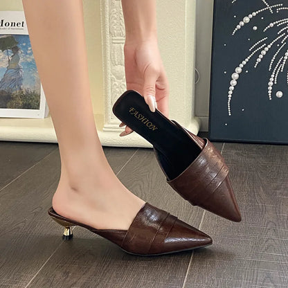 High Heels Pointed Toe Women's Slippers Summer Sandals Woman Shoes 2026 Luxury Brand Mules Shoes Walking Slides Mujer Zapatos
