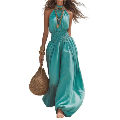 Smocked Waist Lantern Pants Women Rompers Summer Romper Halter Neck Sleeveless Jumpsuit With Lantern Leg For Casual Streetwear