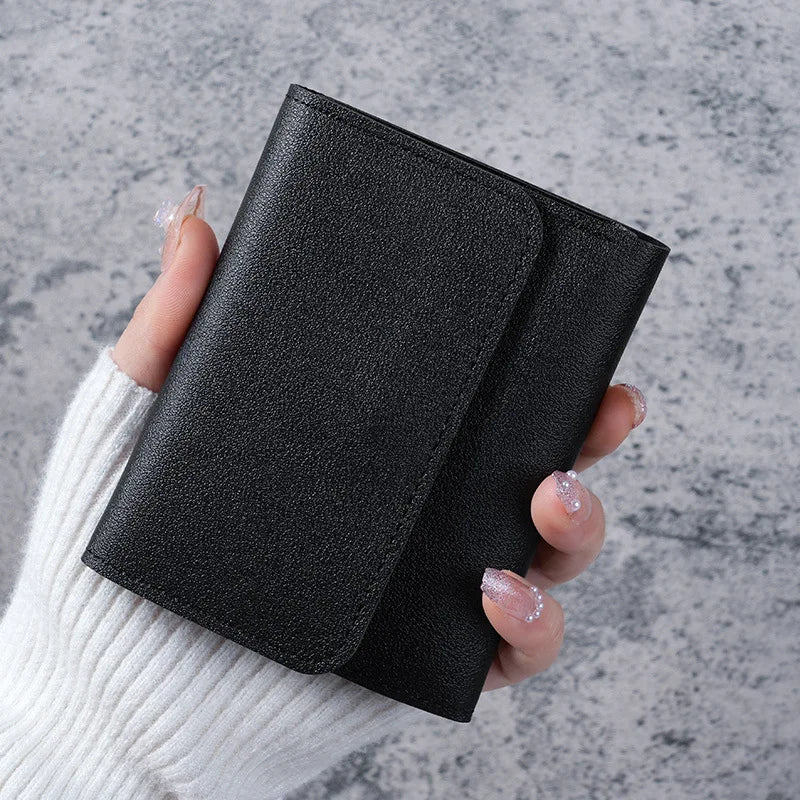 Trendy Short Women's Wallet Ultra Thin Triple Fold Smooth Surface Multi-Functional Card Bag Student Ticket Clip
