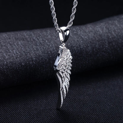 MossanRappr Sparkling Moissanite Iced Out Angel Wing Pendant 14K Gold Plated Trendy Hip Hop Necklace Jewelry Gifts for Men Women