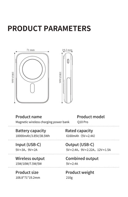 IDMIX Power Bank Magnetic Wireless Charging 10000mAh Portable with Bracket Power Bank for iPhone 12 13 14 15 and Android Phone