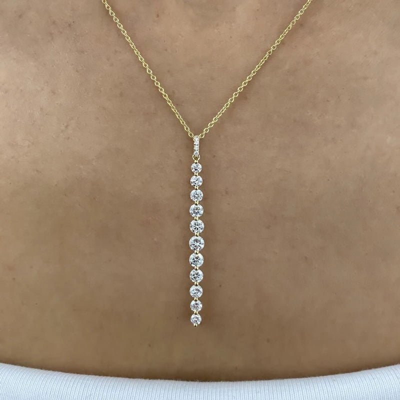 Lnngy Sparkling 11-Stones Moissanite Diamond Necklace  for Women 14K Gold Filled Long Drop Pendant Necklace Glamour Jewelry Gift