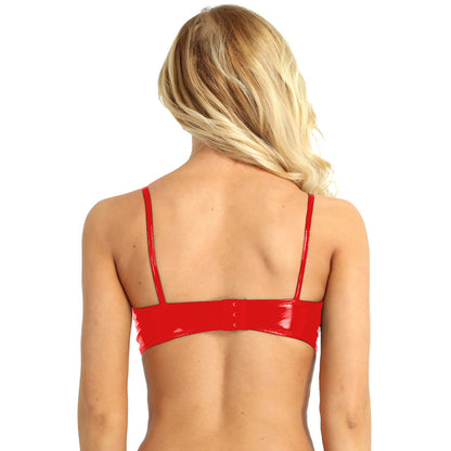Womens Sexy Belly Dancing Clubwear Wetlook Glossy Patent Leather Bra Top Lingerie Nightclub Rave Outfit Pole Dance Bra Brassiere
