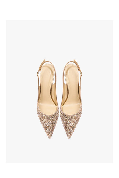 2025 New Summer Luxury Heeled Sandals Gold Sequins Back Strap Pointed Toe Stiletto Pumps Elegant Comfortable Prom Women's Shoes