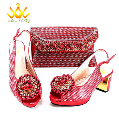 2024 Special New Arrivals Italian Women Shoes and Bag to Match in Green Color with Platform Shinning Crystal Sandal for Wedding