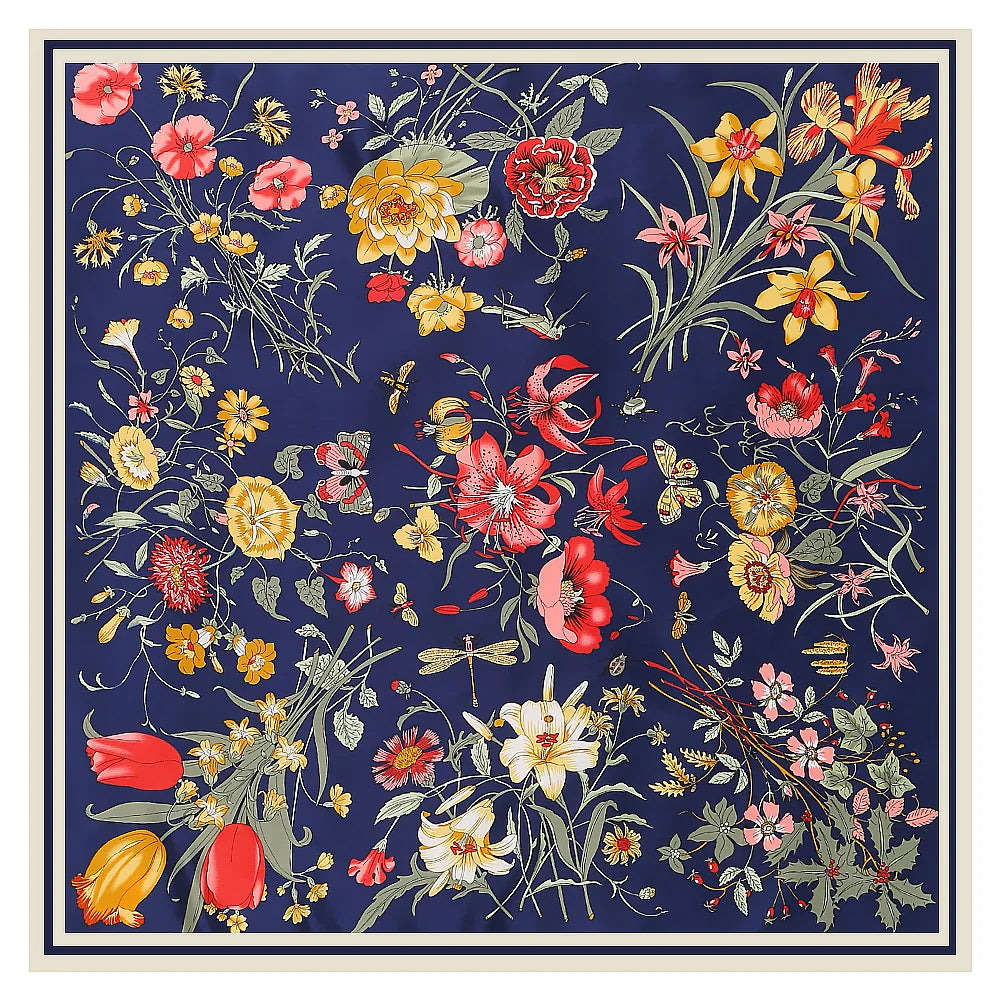 130*130cm Women Luxury Floral Print Twill Silk Scarves Lady Echarpes Bandana Square Scarves Wraps Femme Foulard Pashmina
