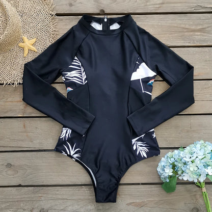 2026 Surfing Sport Swimsuit Long Sleeves Women One Piece Swimsuit  Swimwear Solid Monokini Bathing Suit Tropical Bodysuit Female