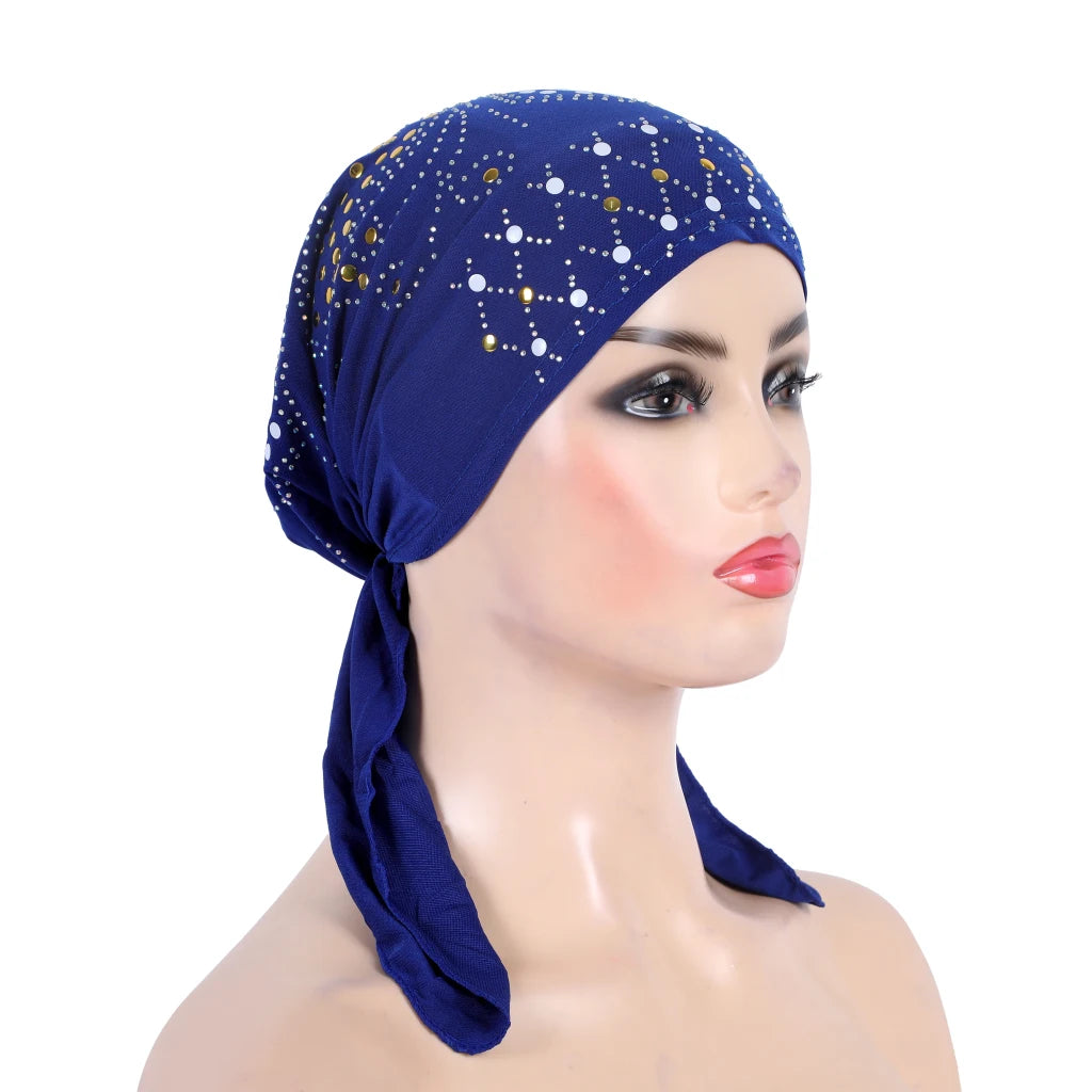 H089 Fashion turban hijab with gold sequins muslim hijab scarf islamic headscarf hat amira pull on headwrap