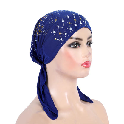 H089 Fashion turban hijab with gold sequins muslim hijab scarf islamic headscarf hat amira pull on headwrap