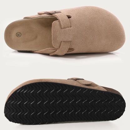 Evshine Men's Cow Suede Clogs with Arch Support Leather Mules Comfort Fashion Potato Shoe Women Cork Footbed Genuine Suede Clogs