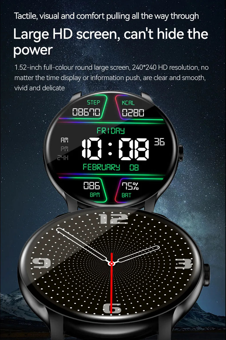 2026 New Smartwatch For Men Android IOS Phone 1.52" Screen Bluetooth Call Blood Oxygen Pressure Monitoring Smart Watch Women