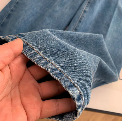 Women Denim Overalls Vintage Streetwear Loose Jumpsuit Korean Straight Wide Leg Pants Casual Jeans All Match Trousers
