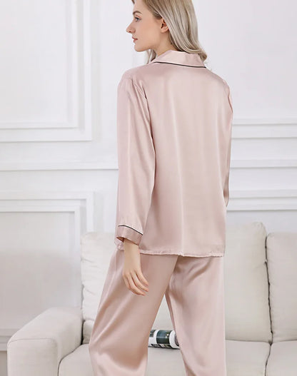 100% Mulberry Silk Pajamas Set for Women Long Sleeve Sleepwear Spring Summer Breathable Lounge Robe Comfortable Cool Silk