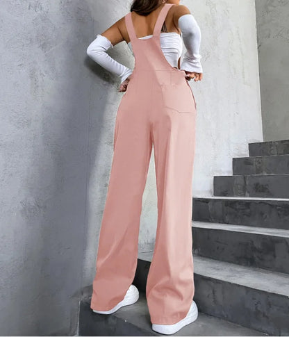 Women's Casual Bib Overalls Adjustable Shoulder Strap Pocket Wide Leg Jumpsuit Loose Straight Women Streetwear Suspender Pants