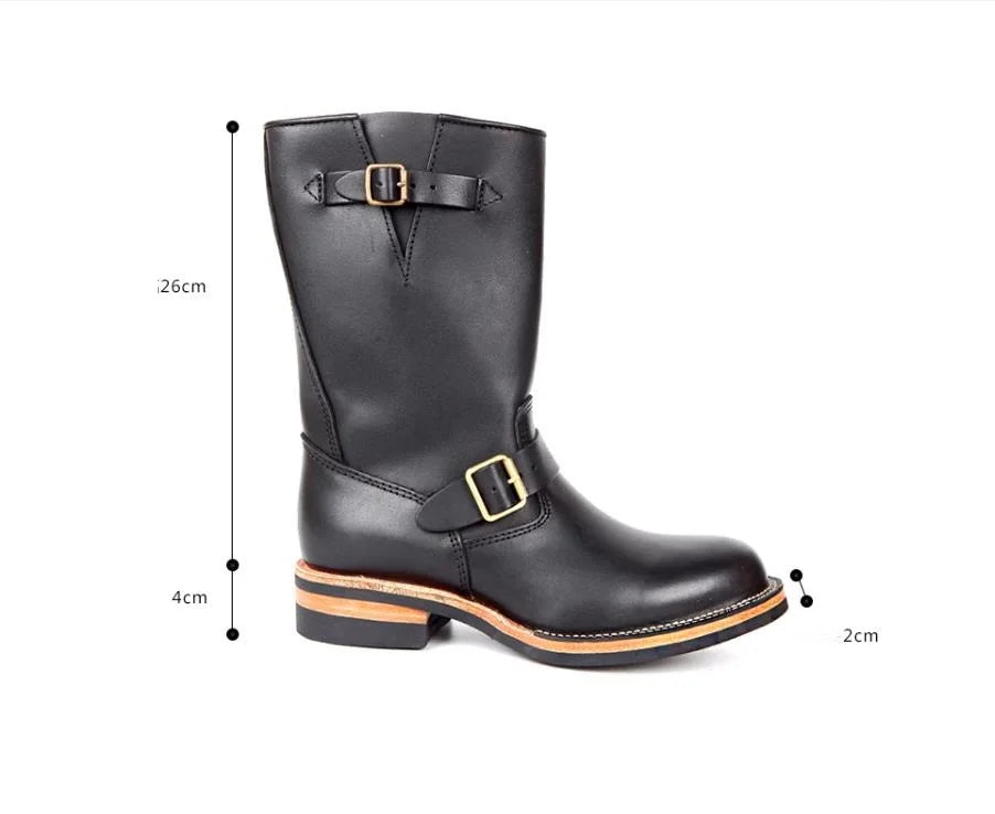 YR Best.Mens Vintage Style Engineer Boots.Quality Motor Rider Handmade Real Cowhide Shoes.Classic Genuine Leather Boots,Cool