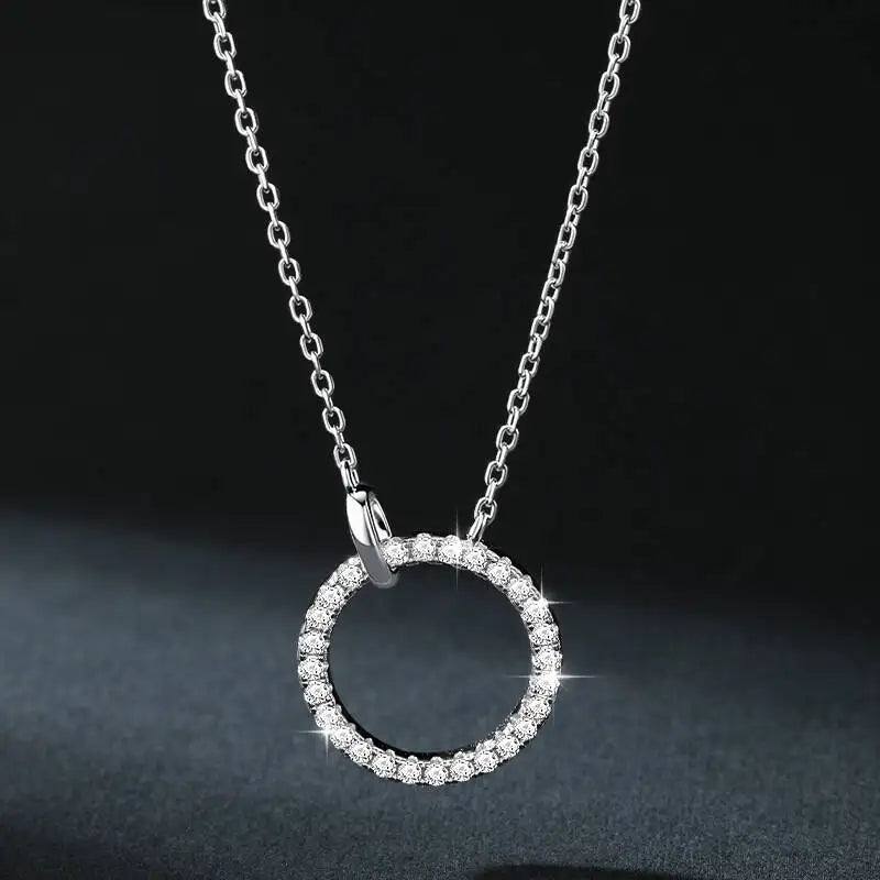 SG S925 Pure Silver Round Double Buckle High-end Light Luxury Simple 2 Carat Moissanite Necklace Full Diamond Collarbone Chain