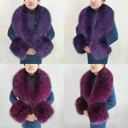 Large Women Faux Fox Fur Scarf Winter Jackets Warm Fluffy Shawl Fashion Artificial Fur Collar And Cuff Set Fluffy Scarves Female