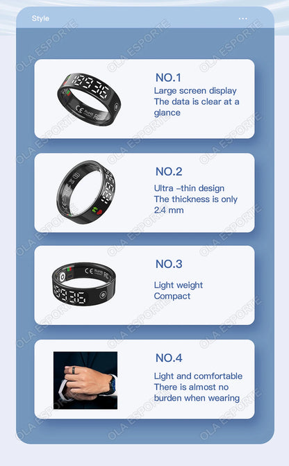 2026 New Sr08 Smart Ring LED Display Screen and Touch, Men Women, Heart Rate Health Monitoring, 5ATM Waterproof Sports Smartring