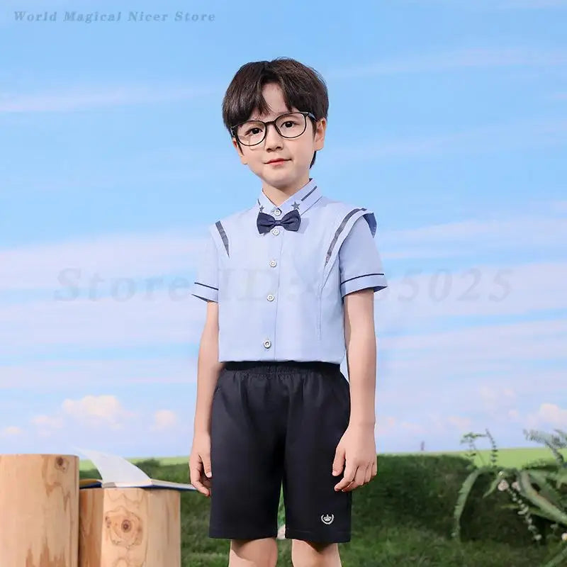 Summer School Uniform Children's Kindergarten Costume Kids Boys Academic Style Sportswear Girls Vintage Two Piece Set Clothing
