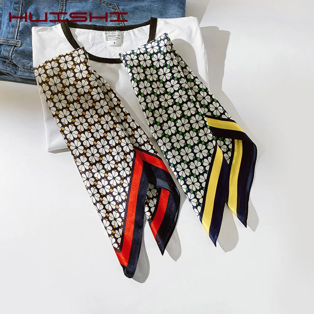 Silk Scarf For Bag Lady Neck Tie 100% Silk Scarf Luxury Brand Print Flower Stripe Plaid Dot Bandana Hair Tie Handkerchief Gifts