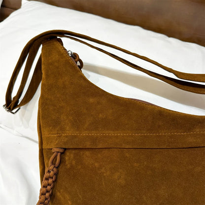 Retro Crossbody Messenger Bags For Women Faux Suede Pure Color Big Capacity Shoulder Hobo Bag 2025 Winter Latest Ladies Handbags