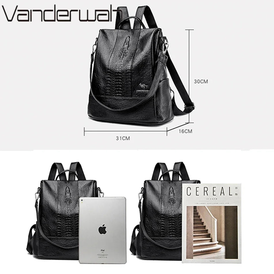 Women's Crocodile Pattern Backpack Leather School Bookbags for Girls Bagpack Large Capacity Designer Travel Rucksack Mochilas
