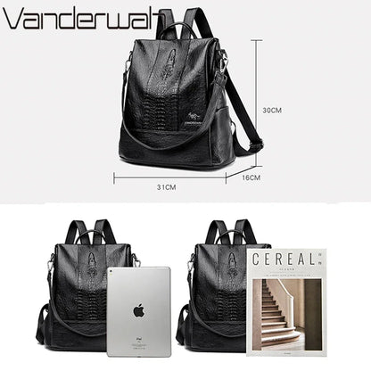 Women's Crocodile Pattern Backpack Leather School Bookbags for Girls Bagpack Large Capacity Designer Travel Rucksack Mochilas