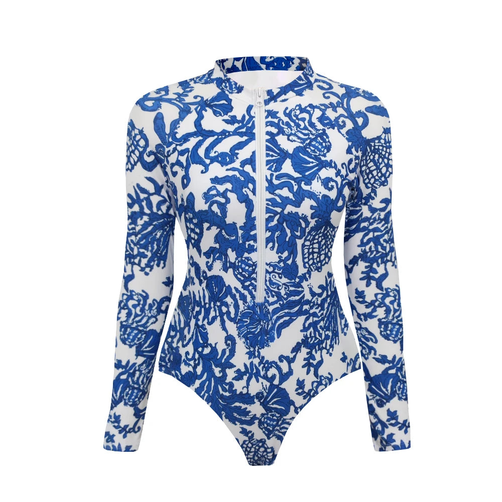 2026 Surfing Sport Swimsuit Long Sleeves Women One Piece Swimsuit  Swimwear Solid Monokini Bathing Suit Tropical Bodysuit Female
